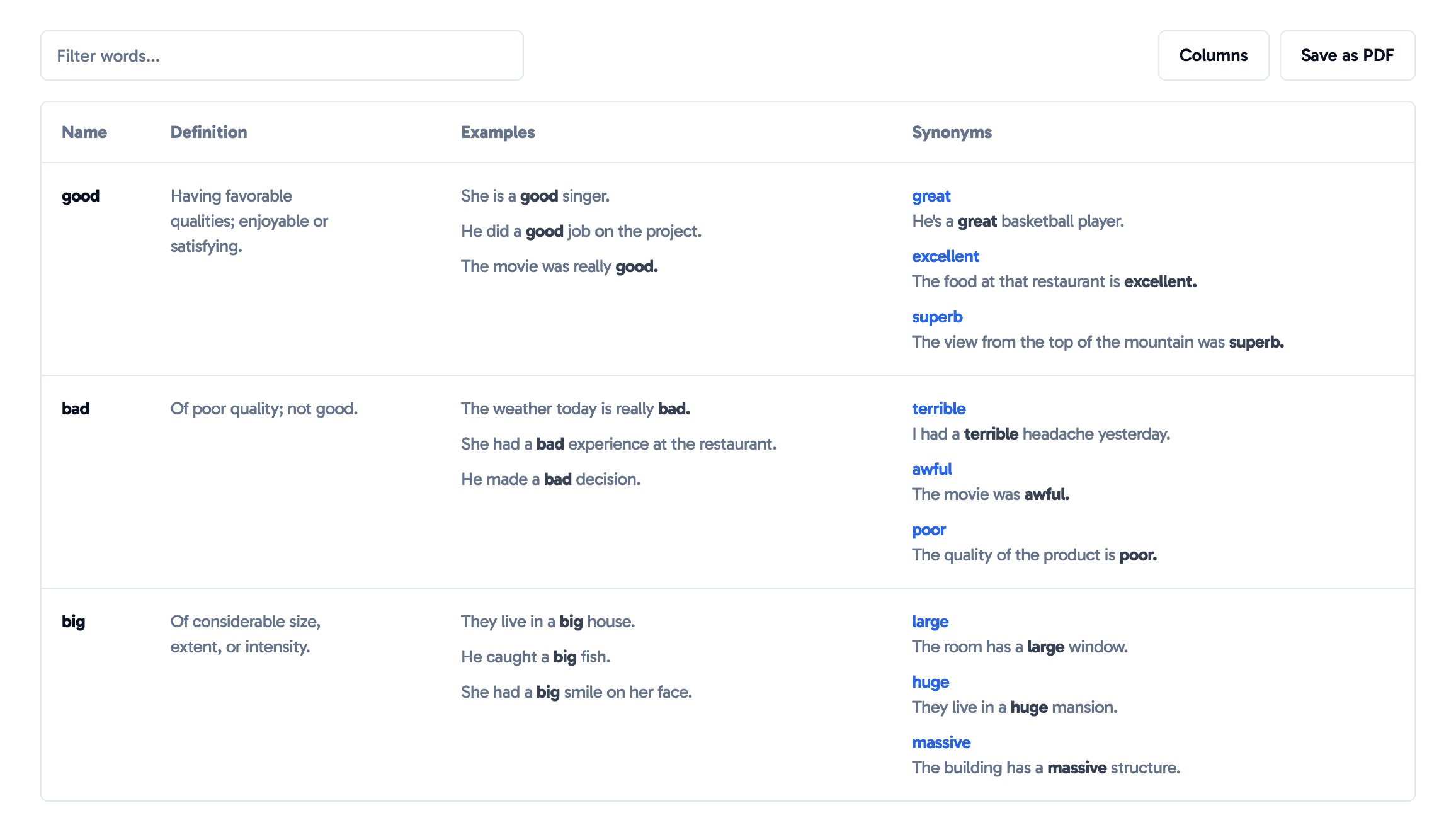 English vocabulary List - learn advanced vocabulary